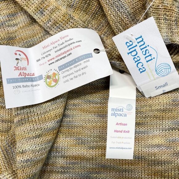 Baby Alpaca Cardigan Sz Small Tan Open Front Long Sleeve Knit Sweater NEW - Picture 6 of 9